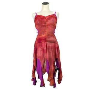 Y2K Fairy Whimsy Goth Orange Purple Sleeveless Open Back Ruched Dress S